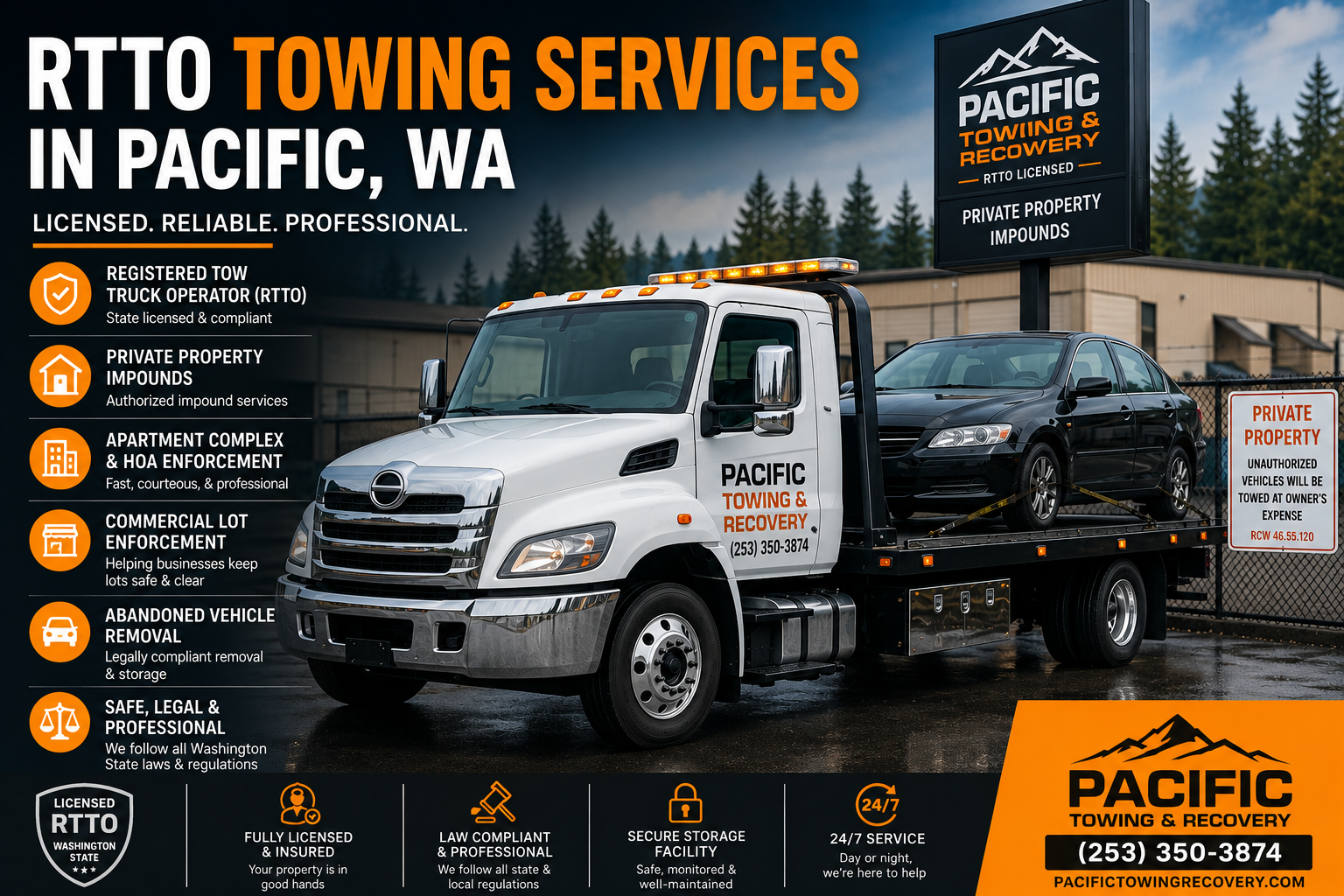 Registered tow truck operator hooking up a vehicle under Washington RTTO regulations